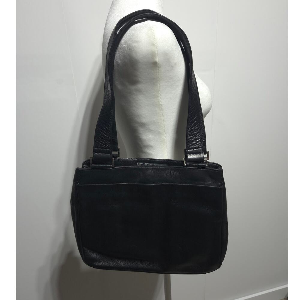 Perlina Black Genuine Leather Multi Compartment Tote Shoulder Hand Bag